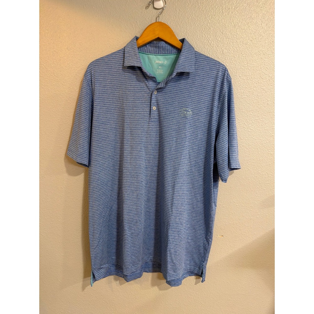 Johnnie-O Polo Shirt‎ Mens XL Blue White Striped Las Posas Performance Stretch